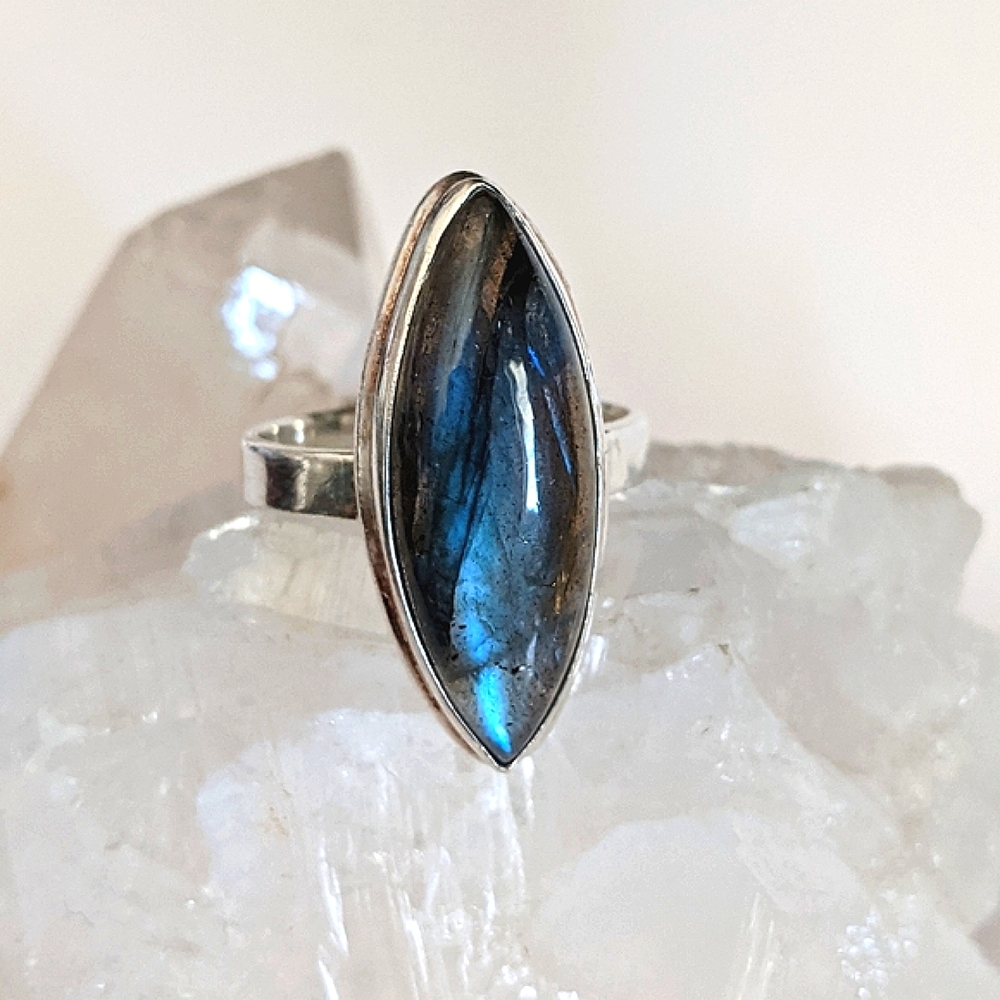 Natural Blue Labradorite, 925 Silver ring, size 10